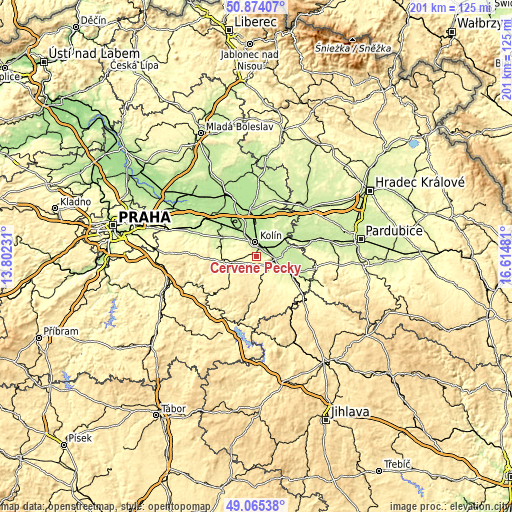 Topographic map of Červené Pečky