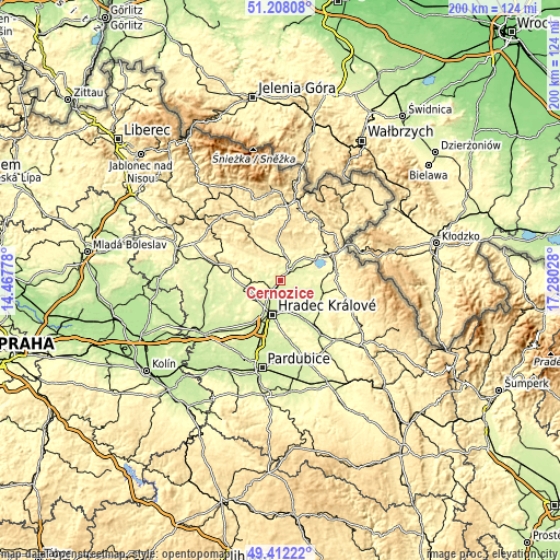 Topographic map of Černožice
