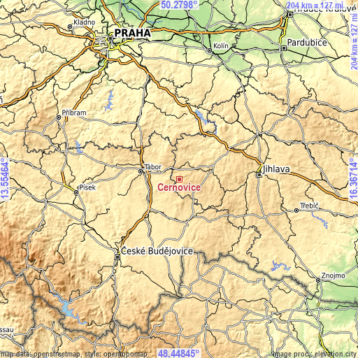 Topographic map of Černovice
