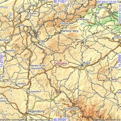 Topographic map of Černošín