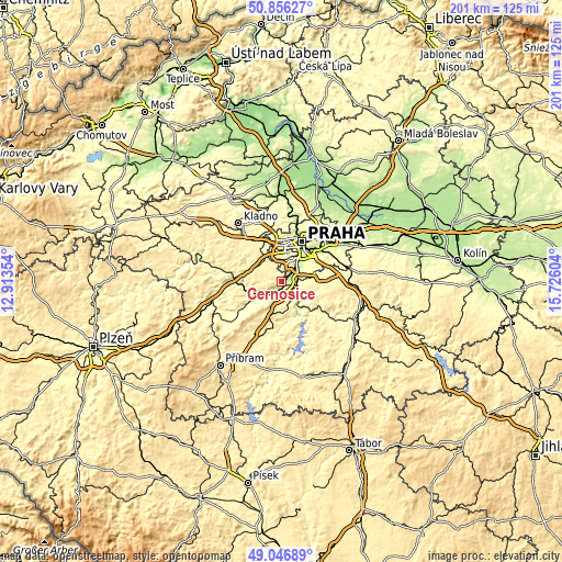 Topographic map of Černošice