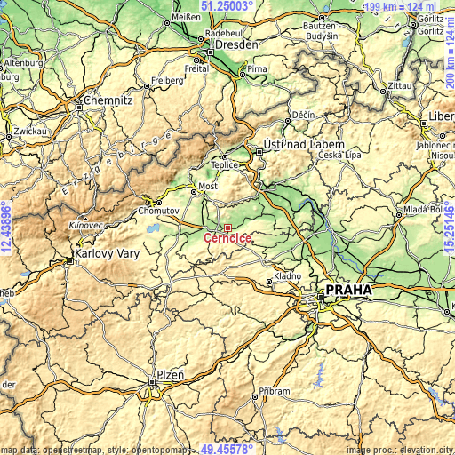 Topographic map of Černčice