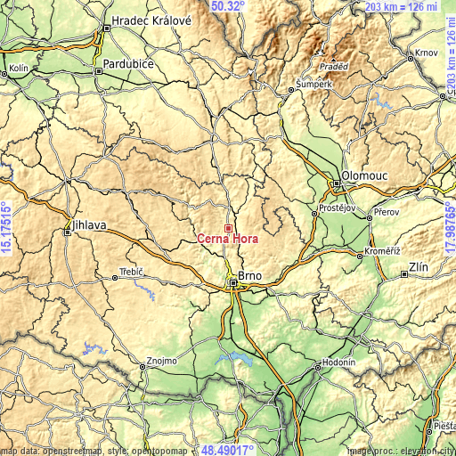 Topographic map of Černá Hora