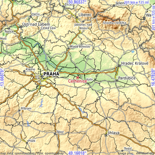 Topographic map of Cerhenice