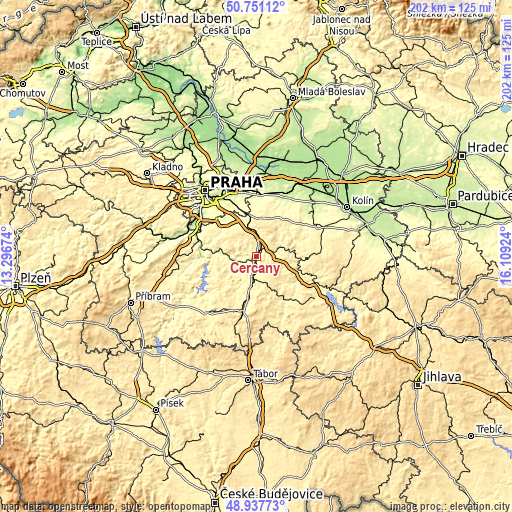 Topographic map of Čerčany