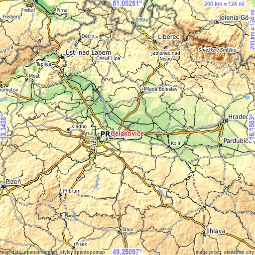 Topographic map of Čelákovice