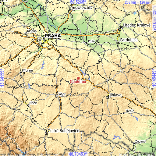 Topographic map of Čechtice