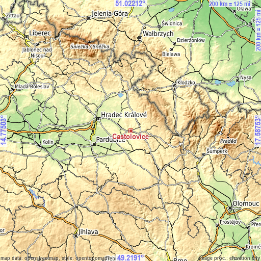 Topographic map of Častolovice