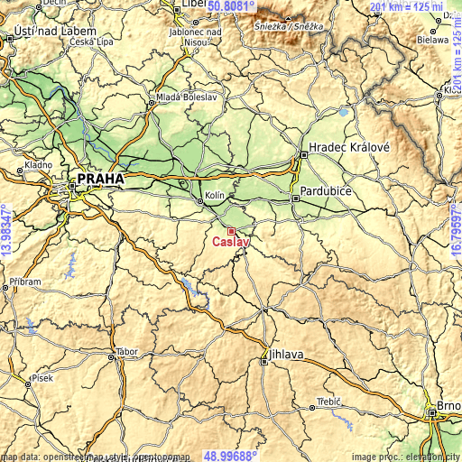 Topographic map of Čáslav