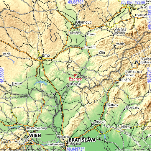 Topographic map of Bzenec
