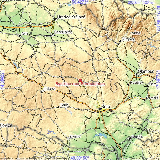 Topographic map of Bystřice nad Pernštejnem