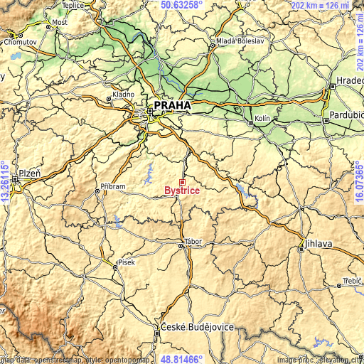 Topographic map of Bystřice
