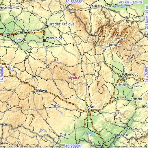 Topographic map of Bystré