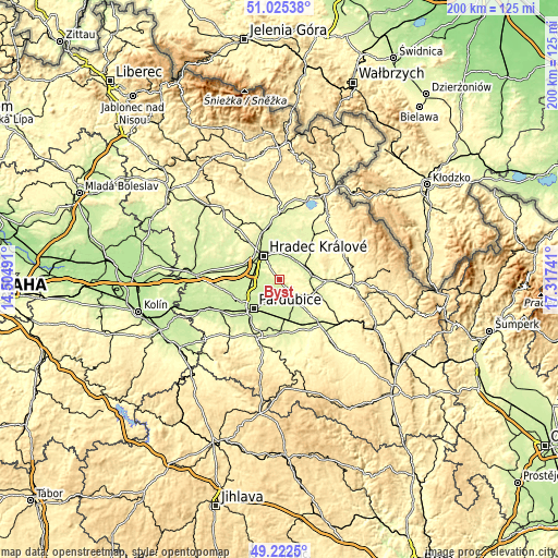 Topographic map of Býšť
