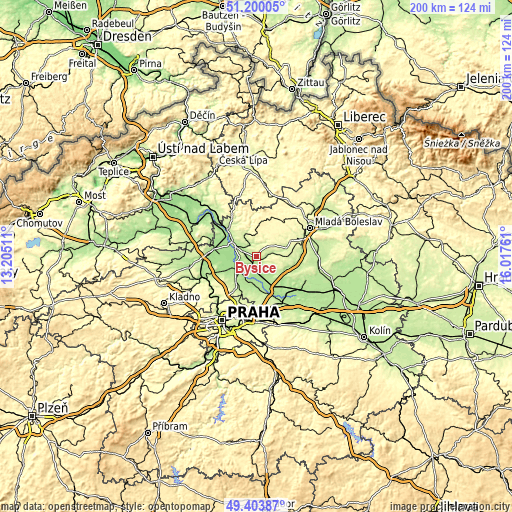 Topographic map of Byšice