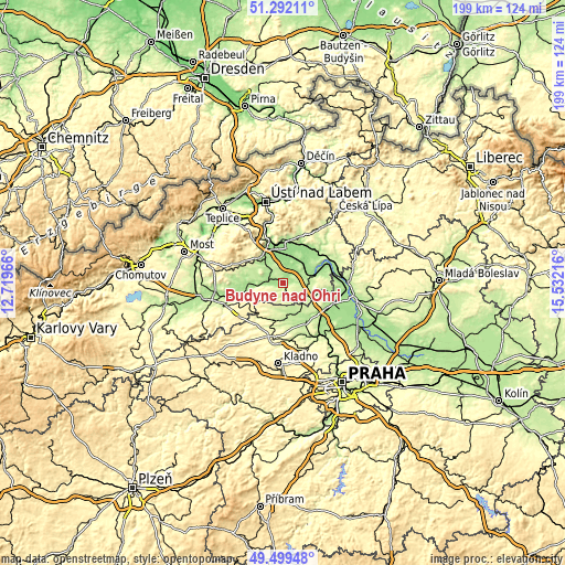 Topographic map of Budyně nad Ohří