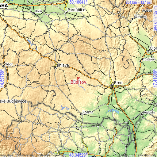 Topographic map of Budišov