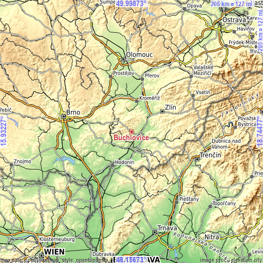 Topographic map of Buchlovice