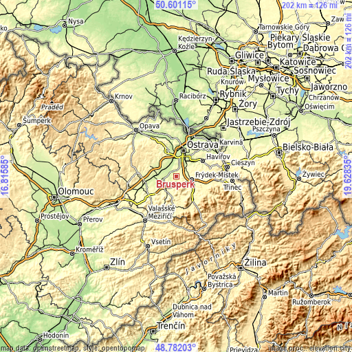 Topographic map of Brušperk