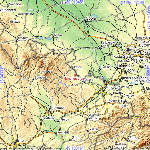 Topographic map of Brumovice