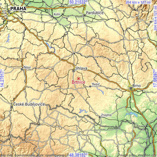 Topographic map of Brtnice