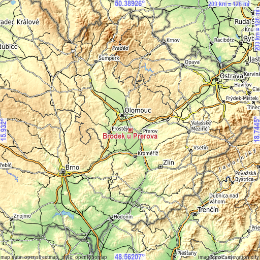 Topographic map of Brodek u Přerova