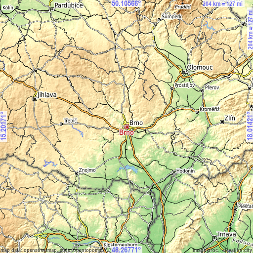 Topographic map of Brno