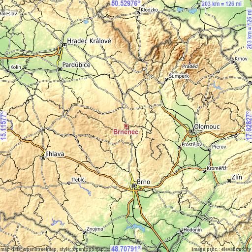 Topographic map of Brněnec
