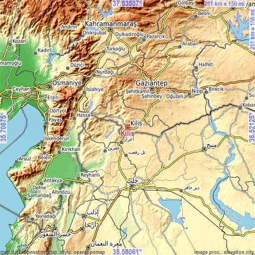 Topographic map of Kilis