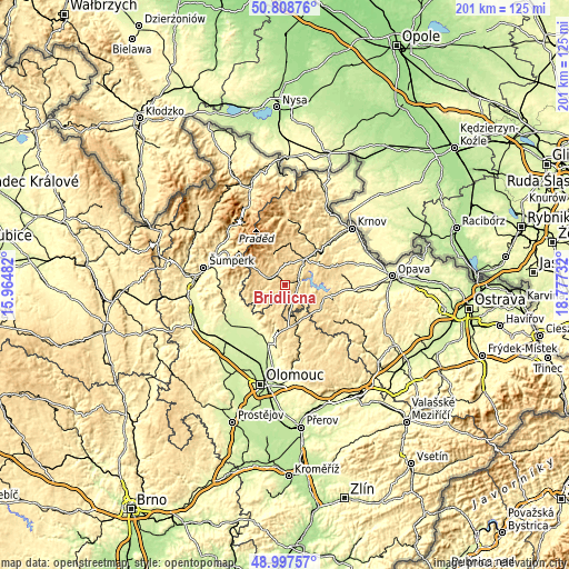 Topographic map of Břidličná