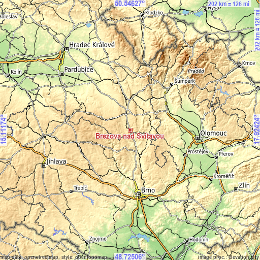 Topographic map of Březová nad Svitavou