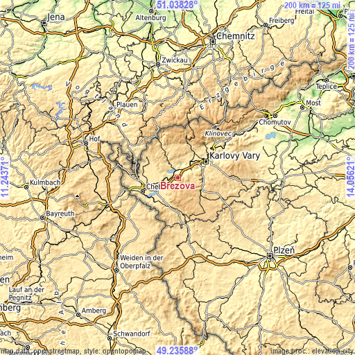 Topographic map of Březová