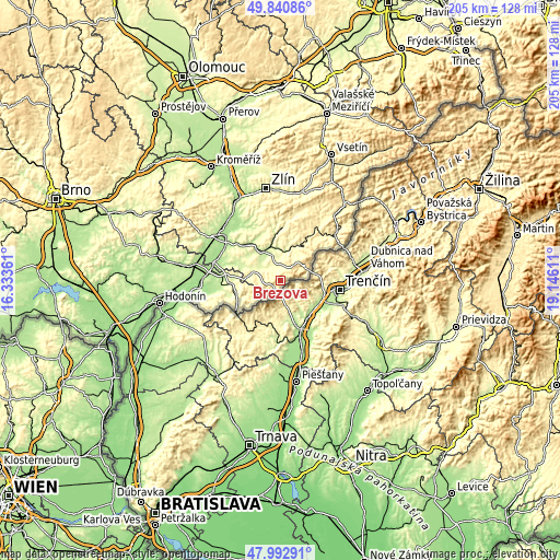 Topographic map of Březová