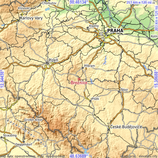 Topographic map of Březnice