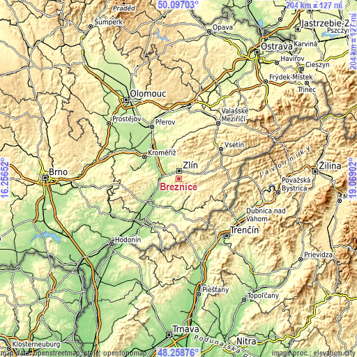 Topographic map of Březnice
