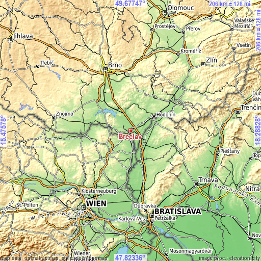 Topographic map of Břeclav