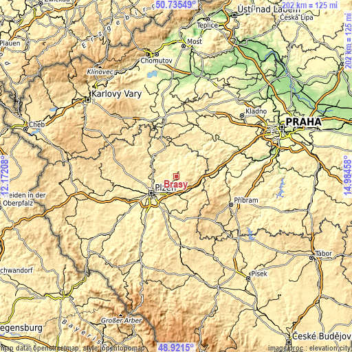 Topographic map of Břasy