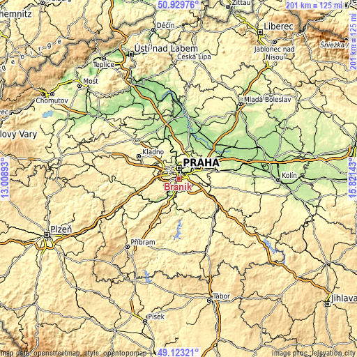 Topographic map of Braník