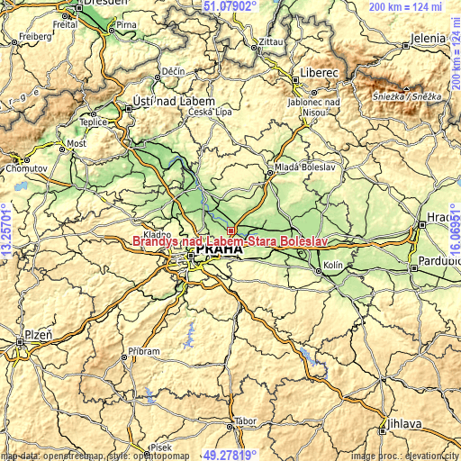 Topographic map of Brandýs nad Labem-Stará Boleslav
