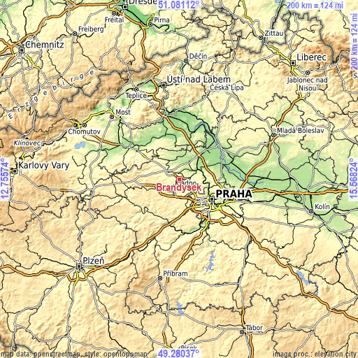 Topographic map of Brandýsek