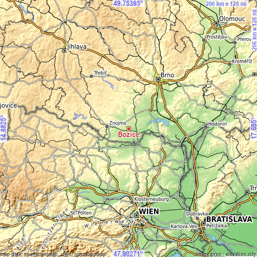 Topographic map of Božice