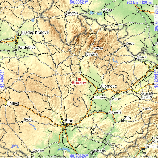 Topographic map of Bouzov