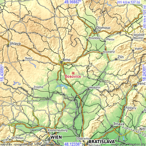 Topographic map of Bošovice