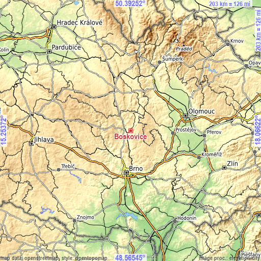 Topographic map of Boskovice