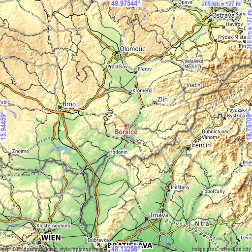 Topographic map of Boršice