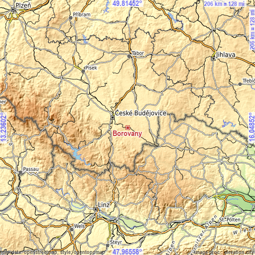 Topographic map of Borovany