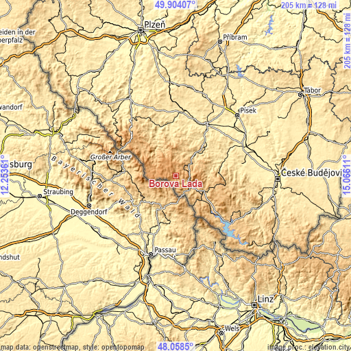 Topographic map of Borová Lada