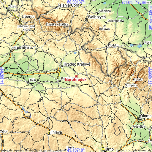 Topographic map of Borohrádek