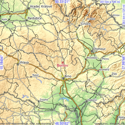 Topographic map of Bořitov