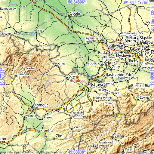 Topographic map of Bolatice